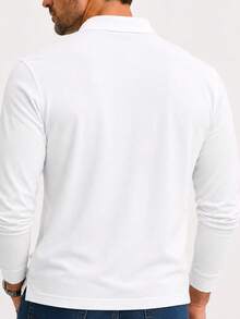 Men's Basic Plain Long-Sleeve Polo Shirt - White - View 3