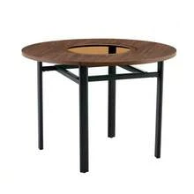 Modern And Minimalist Round Dining Table, 100 Cm In Diameter, Black Veined Wood Top, Suitable For 2-4 People (With Grey Glass Insert And Metal Stability Frame). - Brown - View 1