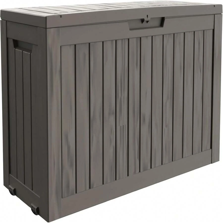 Outdoor Deck Box Storage Container - 80 Gallon, Resin, Waterproof Lockable With Wheels, For Patio, Garden - A - View 1
