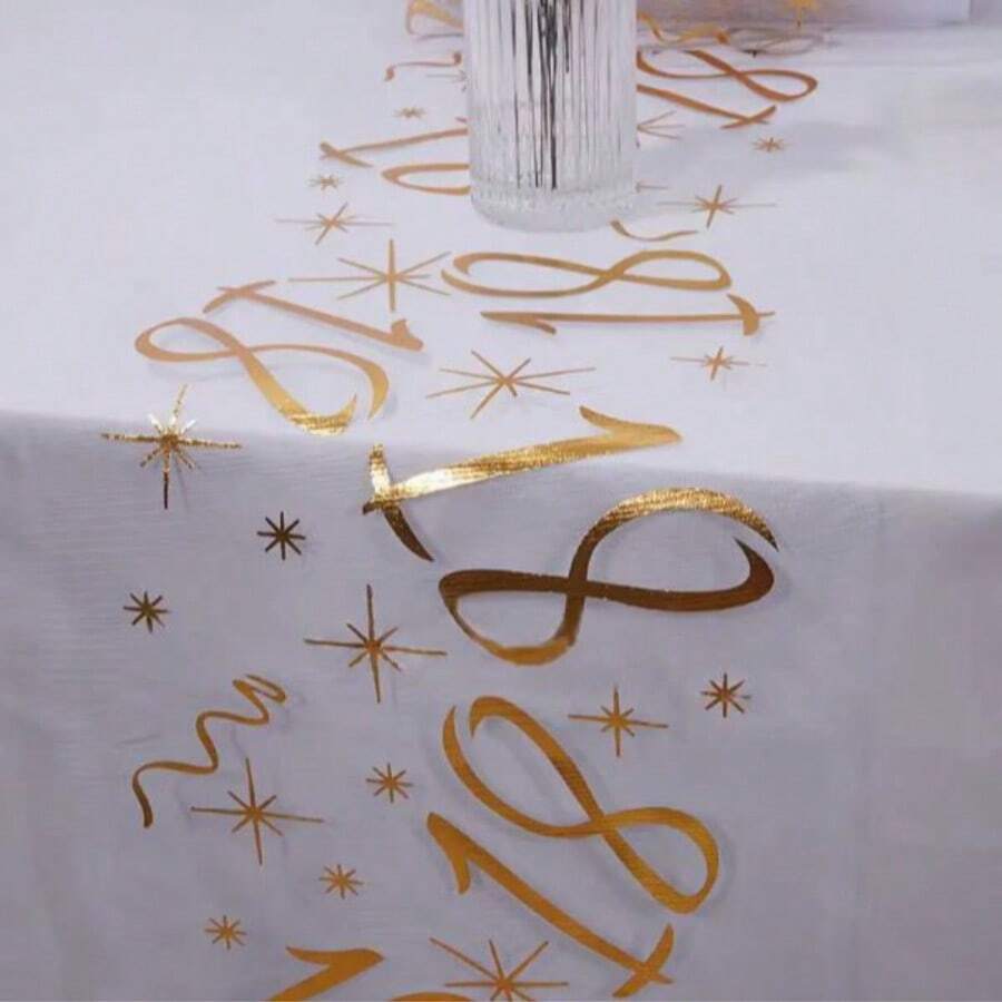 1pc Elegant Gold-Plated Birthday Decoration Table Runner, Suitable For 18th, 20th, 40th, 50th, 60th Birthday, Anniversary, Retirement Party Supplies, Happy Birthday Party Decor