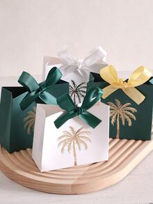 Saudi Arabia White & Gold Palm Tree Gift Box With White Ribbon Decoration, Holiday Gift Box, Saudi National Day Celebration Packaging Box, Party Event Souvenir Sharing Box, Premium Handheld Gift Box, Exquisite National Day Event Gift Packaging - View 7
