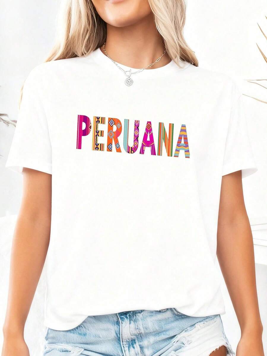 Camiseta Vintage Peruana Con Orgullo De Raíces Y Patrón De Mujer Peruana - Blanco 5 - Ver 1