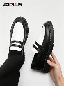 Women's Orange White Contrast Color Penny Loafers Thick Sole Platform Loafers - Đen và trắng - Xem 5