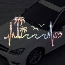 1pc Sparkling Coconut Tree Seagull ECG Car Sticker Self Adhesive No Residue Easy To Install Suitable For Cars, Trucks, Motorcycles, Glass Windows, Laptops Best Gift - 1pc - View 12