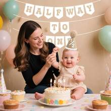 Brown 1/2 Half Birthday Party Supplies Set, Felt Hat And Banner Combo For Baby Milestone Celebration - Color - View 3