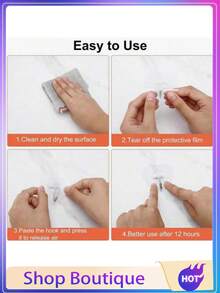 Strong Transparent Adhesive Hooks - Casual Style, Suitable For School Decoration, Easy Installation, No Drilling Required, Practical Plastic Heart-Shaped Back Hooks, Suitable For Kitchen And Bathroom, Wall-Mounted Storage Organizer - View 5