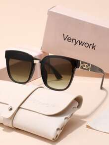Visivana 1pc Verywork Classic Gradient Fashion Glasses, Elegant & Sophisticated Designer Eyewear For Women, Includes Storage Case & Cleaning Cloth Elegent Modern - Multicolor - View 3