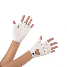 1 Pair Women's Multi-Color Hollow Rivet Non-Slip Breathable Short PU Punk Half Finger Gloves, Suitable For Stage Performance, Street Dance, Motorcycle Riding,Travel,Festival,Party,Camping - Multicolor - View 7