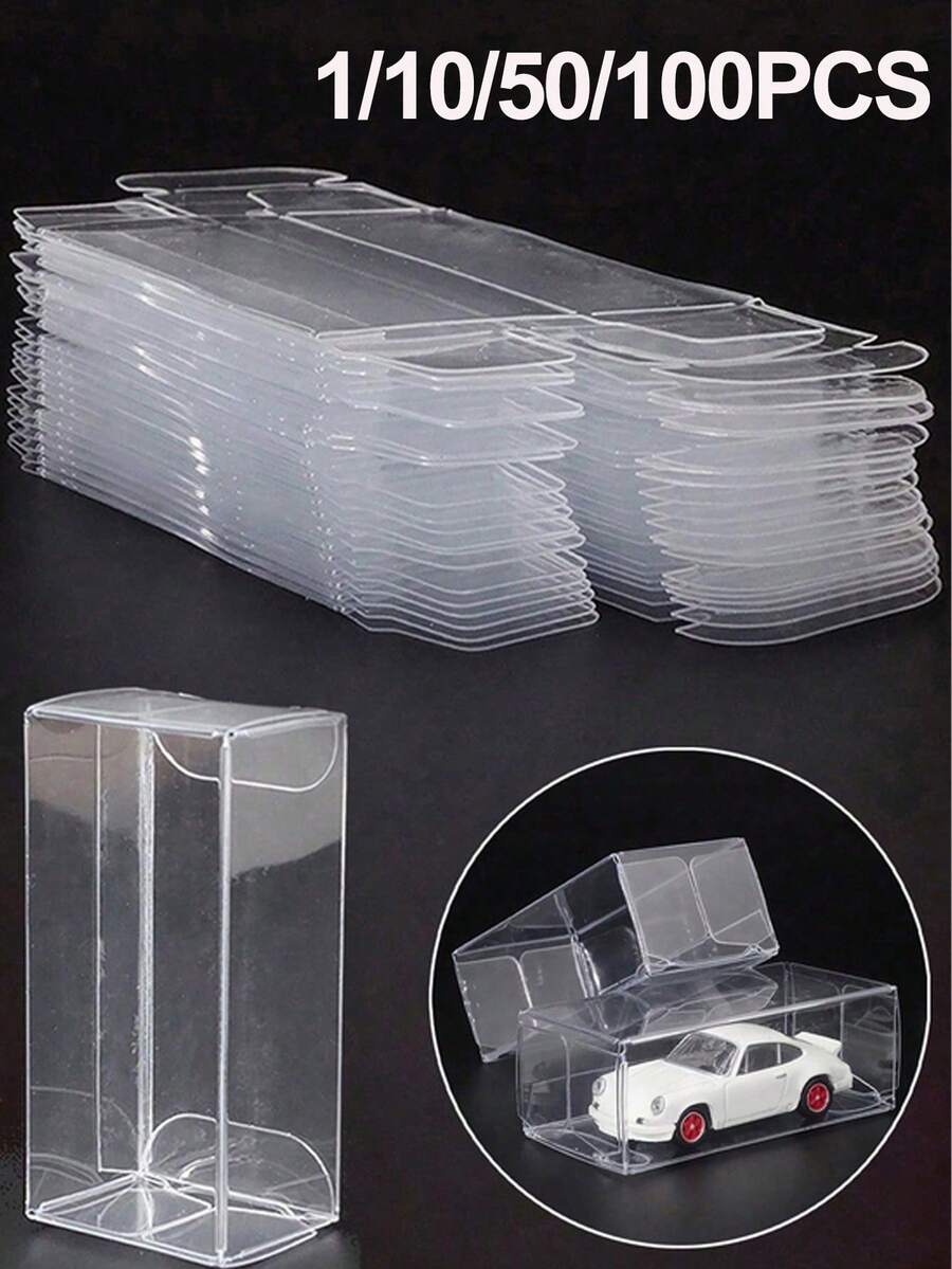 1/10/50/100pcs Car Model Toy Display Box, Dust-Proof Storage Box, Jewelry Storage Tool, Transparent Plastic Protective Box, Decorative Gift Display Cabinet, Foldable Storage Box, Suitable For Living Room, Bedroom And Toy Storage Dust-Proof Display - Transparent - View 1