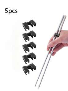 2/3/5/10/20 piezas Soporte de palillos de plástico, dispositivo de ayuda para palillos de unicolor reutilizable, herramienta de entrenamiento para principiantes, adecuado para todas las edades, accesorios de cocina reutilizables, ayuda a dominar el uso de palillos, herramientas de servicio de catering - Negro - Ver 3