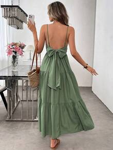 Strappy Backless Dress With Large Bows And Fitted Waist - Green - View 3