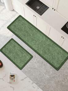 1pc Soft Rubber Absorbent Kitchen Rug, 3.5mm Thick Absorbent Mat Large Or Small Size, Deep Green Line Drawing Banana Leaf Diatom Mud Floor Mat, Low Saturation Deep Green Base With White Line Drawing Banana Leaf, Intertwined And Spreading Branches And Leaves, Textured Feel, Relaxing And Healing Atmosphere, Suitable For Kitchen Mat, Living Room Mat, Bedroom Mat, Children's Room Floor Mat, Mouse Pad, Bathroom Mat - Multicolor - View 1