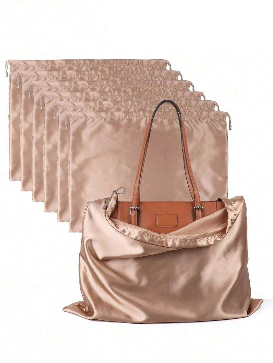 Satin Drawstring Dust Bag, Suitable For Jewelry And Accessories Silk Drawstring Travel Storage Bag Portable Drawstring Closure Bag For Clothes And Shoes Large Capacity Handbag Dust Cover Bag Self-Sealing Drawstring Storage Bag Travel Accessories Storage And Organization Portable Dust Cover Bag - Champagne - View 1