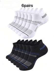 12 paires de chaussettes courtes pour hommes, printemps/été, rembourrées à la cheville, évacuation de l'humidité, ultra douces, respirantes, minimalistes, polyvalentes, mode sport, chaussettes courtes pour couple 1/3/5/6 paires - Noir et Blanc - Voir 21