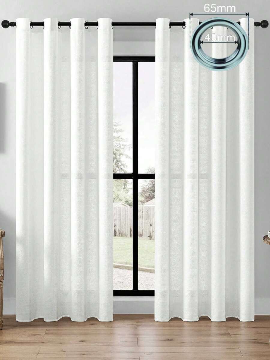 1 buah/2 buah Tirai Tipis Tampilan Linen, Tirai Jendela Semi Transparan Bertekstur Linen Imitasi untuk Ruang Tamu dan Kamar Tidur, Tirai Tipis Linen Imitasi Penyaring Cahaya, Tirai Campuran Linen Bertekstur untuk Dekorasi Rumah - Putih - View 1