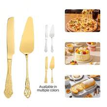 1/2pcs Elegant Cake Server Set, Retro Embossed Handle Cake Knife And Spatula, Durable Dessert Serving Tools For Afternoon Tea Celebration Wedding Party - View 4