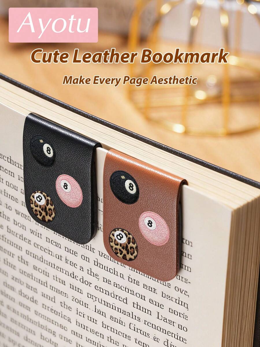Ayotu Lucky Pool Shot Bookmark, Personalized Magnetic Bookmark,Dinosaur PU Leather,Stylish Design, Ideal For Reading, Journaling And DIY Crafts, Unique Stationery Decor For Book Lovers, Perfect For Middle School, High School, College And Art Students. - Multicolor - View 1