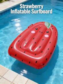1pc Inflatable Fruit Floating Bed, Strawberry Kiwi Pineapple Cute Cartoon Surfboard With Handle Lounge Chair (Handle Color Random), Pool Inflatable, Beach Essential, Pool Floating Bed - 彩色 - 查看 2