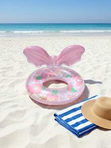 Pink Floral Print Swim Ring, Cute Glitter Pool Float With Mermaid Tail, Suitable For Adults And Children Summer Use - Multicolor - View 4
