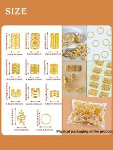 220件組金色髮飾套裝，金屬編髮珠與髒辮扣環，波希米亞風髮飾戒指，女性編髮造型裝飾夾 - 金色 - 查看 6