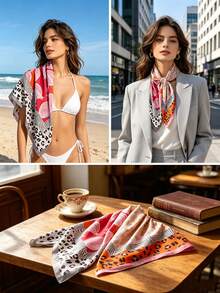 Khăn vuông thanh lịch với họa tiết hoa, phù hợp cho nữ - làm từ polyester, phụ kiện cổ đa năng - Nhiều màu - Xem 4
