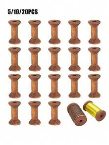 5/10/20pcs Rak Gulungan Kosong Kayu Vintage, Gulungan Pita Kayu Mini, Cocok untuk Aksesori Jahit DIY Seni Anyaman Kawat Logam - MultiWarna - View 1