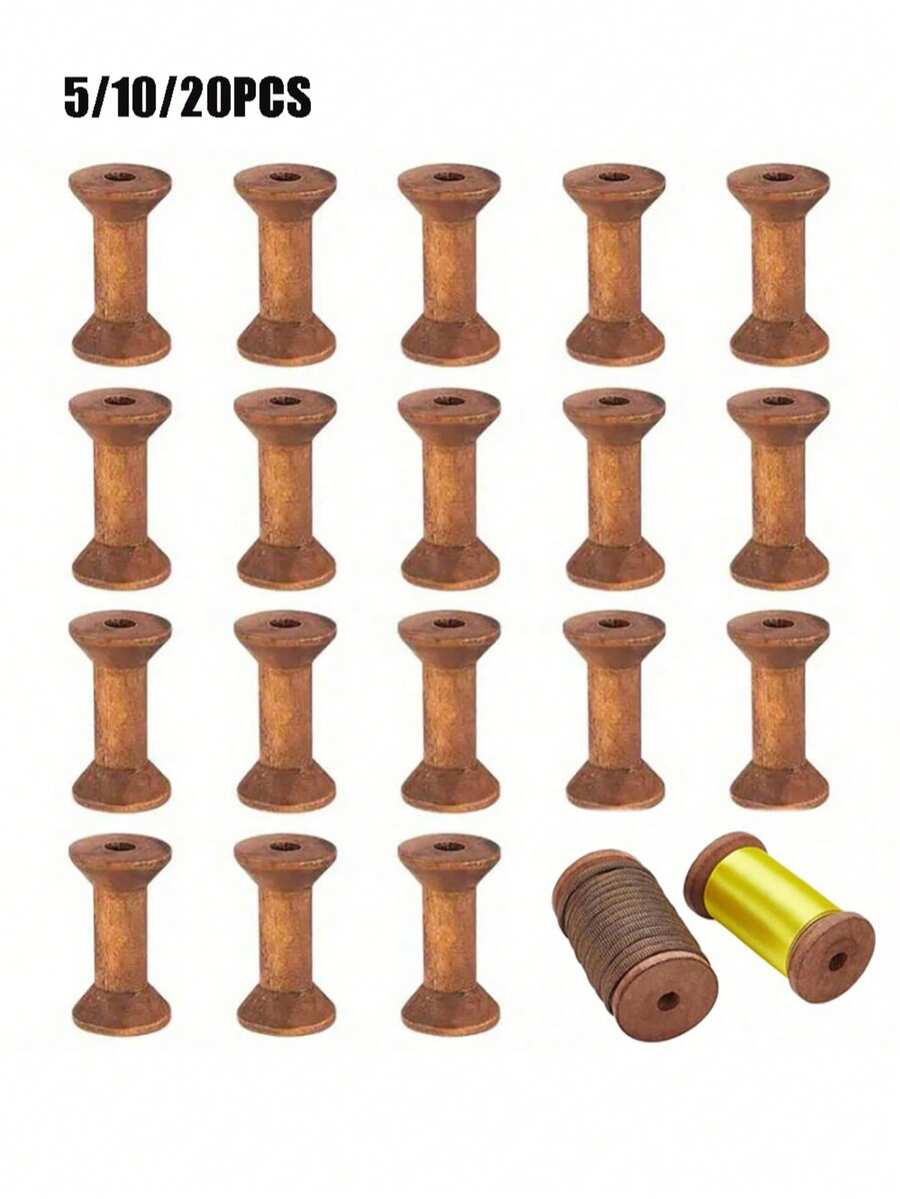 5/10/20pcs Rak Gulungan Kosong Kayu Vintage, Gulungan Pita Kayu Mini, Cocok untuk Aksesori Jahit DIY Seni Anyaman Kawat Logam - MultiWarna - View 1