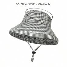 Women's Black And White Plaid Bucket Hat, Fashionable Spring Sun Hat, Lightweight Foldable And Portable, With Adjustable Chin Strap, Secure Fit, Suitable For Spring And Summer Outdoor Walks, Travel And Sporting Events. - Multicolor - View 11