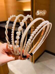 3/4/5 cái băng đô tóc ngọc trai giả dễ thương đa năng cho bé gái - trắng - Xem 9