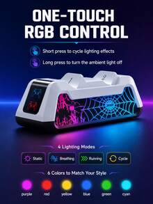 P5 / P5 Edge Game Controller Charging Dock, Touch-Sensitive 9-Mode RGB Lighting Dual Charging Station, 2-Hour Fast Charging, Built-In LED Status Indicator, Smart Safety Protection Chip, High-Density Anti-Slip Silicone Base, Futuristic Mecha-Inspired E-Sports Desktop Accessory - Multicolor - View 3