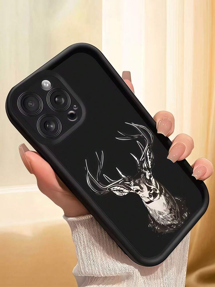 1個階梯式邊框多巴胺創意復古馴鹿手機殼，適用於Apple 16/17 Pro Max，全包覆防震保護套，極簡設計，可愛卡通風格，為您的手機提供完美保護，適用於Honor X7/Galaxy A56 5G/ Smart 8/ Hot 40/Transsion Spark 30C/ Spark Go 2024/ Note 14 5G/ E22/E22i/ A54 - 黑色 - 查看 3