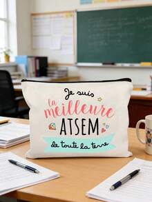 印有「我是世界上最好的 Atsem」亮色法式圖案化妝包，優雅法式禮物，迷人多功能收納包，適合 Atsem 的畢業禮物，完美的畢業禮物，化妝品收納包，便攜式盥洗用品收納包，非常適合旅行、度假、露營和戶外活動，趣味設計，輕便旅行盥洗用品收納包，適合男女 - 完美的禮物創意：畢業禮物或世界/教師節創意禮物，新學年禮物，給教育者的感謝禮物 - 彩色 - 查看 5