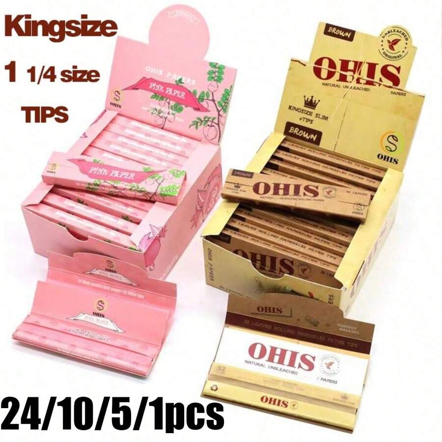 24/10/5/1 包 OHIS 粉色捲菸紙:每包含 32 張高品質粉色捲菸紙 + 32 個濾嘴 - 慢燃、可調尺寸、吸菸者的完美禮物 - 手捲菸紙配件 -- 110mm 慢燃捲菸紙 - 經典超薄捲菸紙,均勻燃燒。聖誕禮物、萬聖節禮物、生日禮物。 - 粉色 - 查看 1