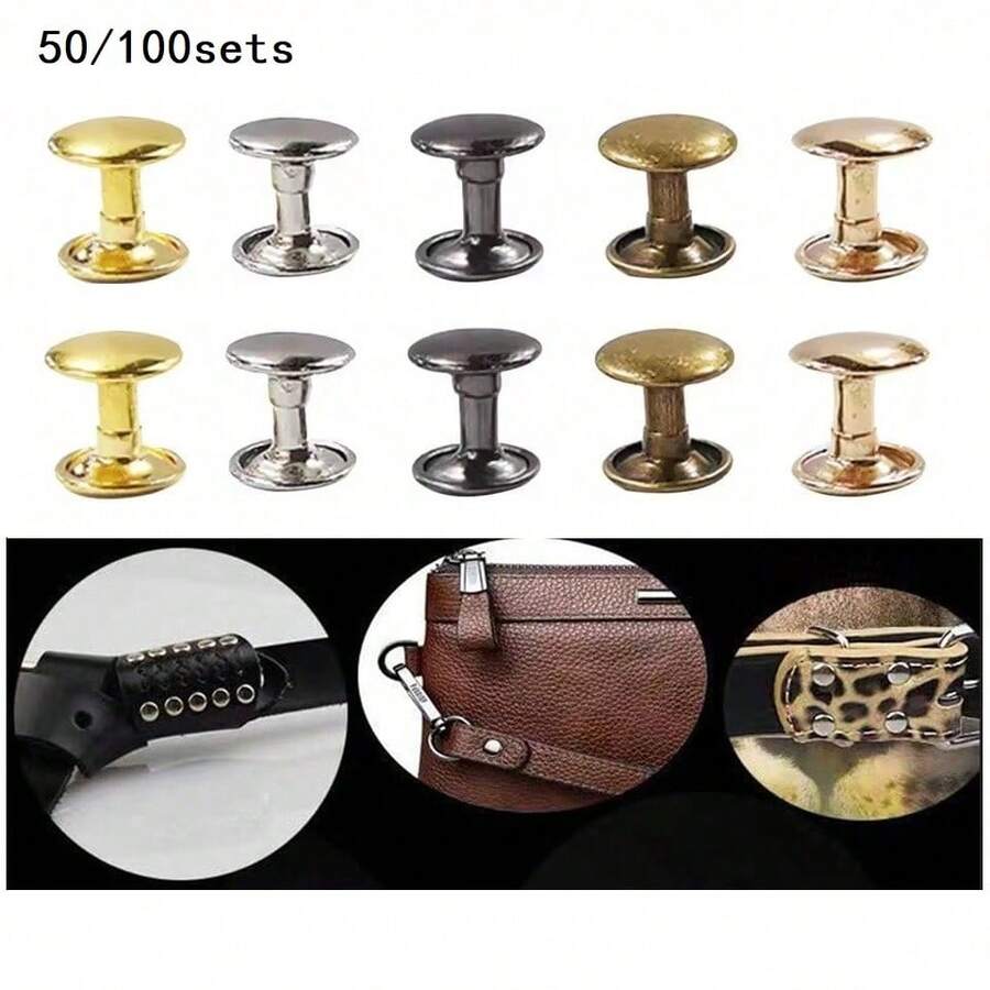 50/100 Sets 6mm 8mm Metal Double-Headed Rivets Round Rivets, Suitable For Leather Crafts, Bags, Belts, Clothing, Hats, Shoes, Pet Collar Decoration