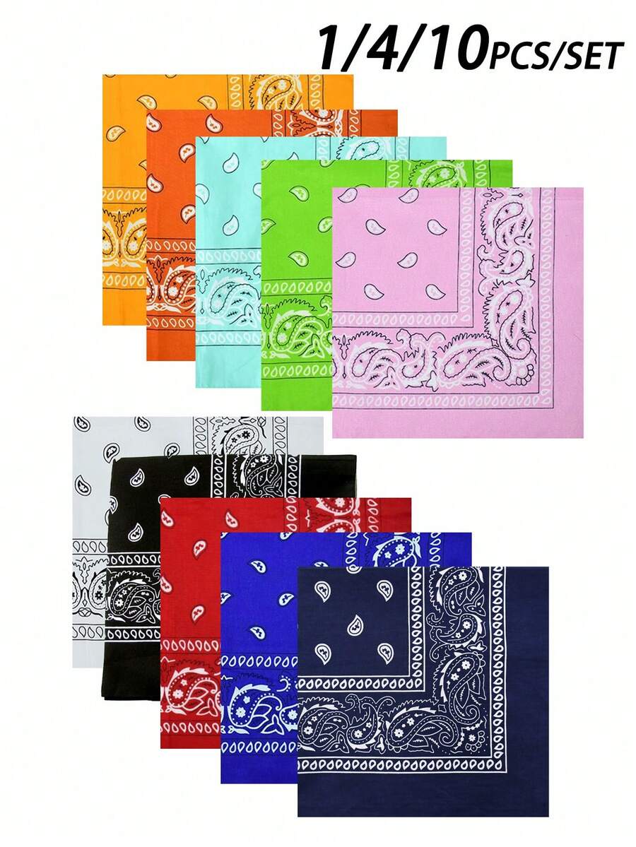 1/4/10件裝佩斯利印花圍巾四季通用女款正方形中性款柔軟輕便面罩髮帶領巾腰帶手提包多功能旅行婚禮禮物 - 方巾 - 查看 1