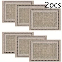 Multi-Pack Linen-Style Placemats With Classic Border Designs. 100% Polyester, Non-Slip, Heat-Resistant, Easy To Clean. Neutral Tone, Perfect For Everyday Meals And Home Decor. - Multicolor - View 12