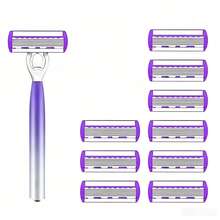 Ensemble de rasoir en acier inoxydable de haute qualité pour femmes, épilation lisse, proche et confortable, avec des lames de rasoir tranchantes et durables et des têtes de rasoir remplaçables pratiques. Options rechargeables : 3/6/9/12/18 - Multicolore - Voir 10