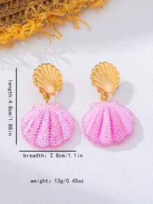 1 Pair Ocean Series Candy Color Dopamine Resin Patch Shell Earrings For Daily, Party, Vacation Wear - Pink - View 4