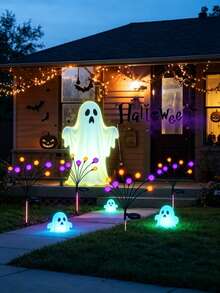 Halloween Decoration Solar Firefly Ground Light, Orange And Purple Dual Color, Suitable For Garden, Patio, Outdoor, Lawn, Party, With Light Sensor Switch, No Wiring Required, Outdoor Holiday Decorative Path Light - Halloween Firefly Design - View 2