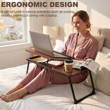 Klappbarer Laptop-Tisch Für Bett & Sofa, Mobiler Notebook-Tisch Als Serviertablett – Ideal Für Frühstück, Arbeit, Essen & Lernen Im Bett, Braune Lapdesk-Platte Mit Beinen, Praktisches Bett-Tablett Für Zuhause, Schlafzimmer & Wohnzimmer, Leichter Klapptisch Für Reisen & Fernsehen - Schwarz - Übersicht 2