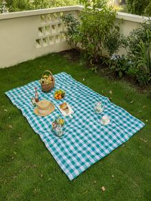 1 pieza Mantel rectangular a cuadros, Mantel lavable con estampado digital de cuadros búfalo, Adecuado para picnic al aire libre, sala de estar, cocina y cena de vacaciones, Mantel rectangular beige y blanco - Azul profundo - Ver 8
