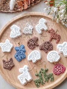 1/7pcs Folk Art Forest Animal Clay Earring Cutters, Polymer Clay Molds For Cottagecore Jewelry, DIY Tools For Woodland Style Handmade Gifts - White - View 1