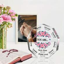 1件八角形壓克力勵志桌面裝飾品，聖經經文「You Are」金句紀念品，粉色花卉設計，給女性的基督教鼓勵禮物 - 白色 - 查看 10
