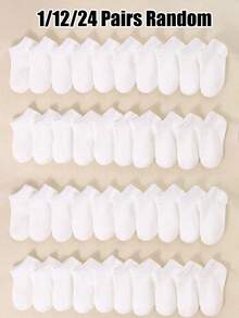 1/12/24 pares de calcetines blancos para bebé | Calcetines de barco unisex para bebé | Calcetines cortos casuales simples | Adecuados para niños y niñas bebés | Calcetines para bebé | Calcetines para recién nacidos | Calcetines para niños pequeños | Calcetines para bebé | Regalo de Halloween, Acción de Gracias y Navidad | Suministros para niños - Blanco - Ver 1