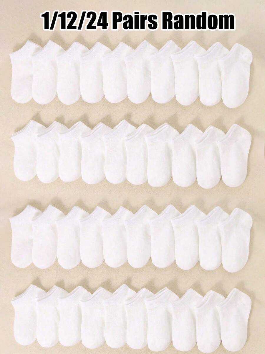 1/12/24 pares de calcetines blancos para bebé | Calcetines de barco unisex para bebé | Calcetines cortos casuales simples | Adecuados para niños y niñas bebés | Calcetines para bebé | Calcetines para recién nacidos | Calcetines para niños pequeños | Calcetines para bebé | Regalo de Halloween, Acción de Gracias y Navidad | Suministros para niños - Blanco - Ver 1