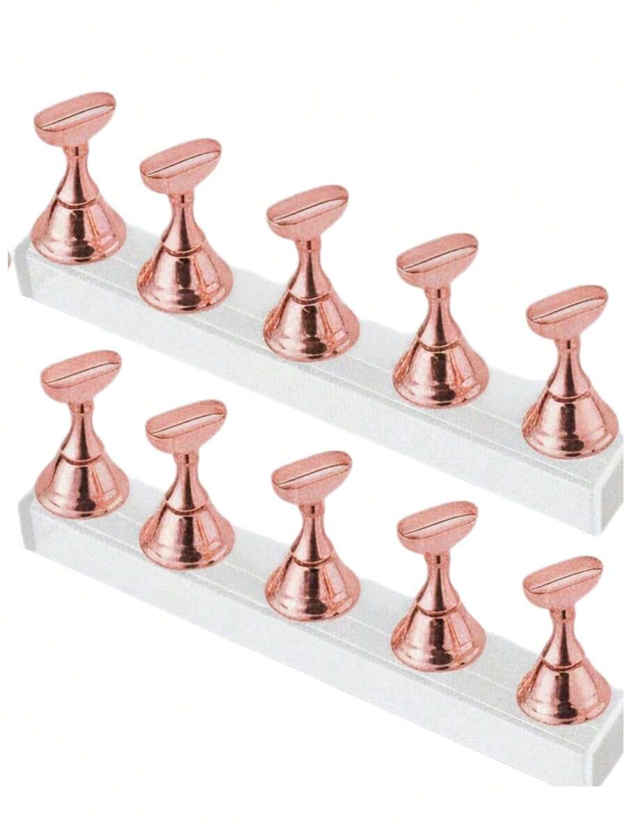 2pcs Set - Nail Tray, Nail Art Stand Set (Base Only), Press-In Nail Art Stand, Nail Practice Hand Tray, Pre-Painted Nail Art Stand, Nail Art Display Stand, Home Nail Salon Beginner Set (Pink) - Multicolor - View 1