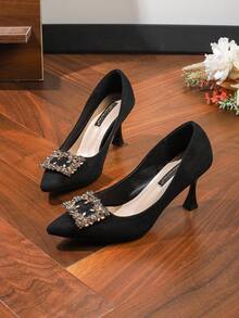 Women's 7cm High Heel Pumps Suede Work Shoes Black Long-Standing Non-Tiring Professional Shoes Comfortable Soft Sole Flight Attendant High Heels Stiletto Black - Black - View 5