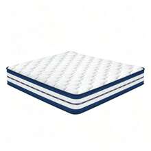 Matelas 140x200 cm, Epaisseur 30 cm, Matelas à Ressorts Ensachés, Mousse à Mémoire de Forme, Dureté Moyenne H3, Soutien 7 Zones, Respirant et Doux Pour la Peau - Bleu et Blanc - Voir 2