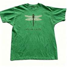 100% Cotton Geographic Inspired Dragonfly Graphic T Shirt For Men And Women |  Exquisite Design |  Loose And Comfortable | Shirts Y2k - 綠色 - 查看 7