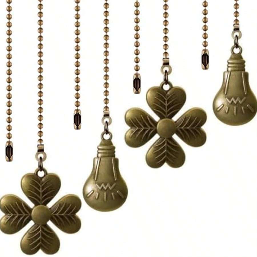 4pcs/2pcs Floral Alloy Ceiling Fan Pull Chain Decor Vintage Style Pull Chain Pendant Extender 13 Inch Lighting Ceiling Fan Beads Spherical Pull Chain Extender Decor With DIY Connector - Four-leaf Clover + Light Bulb - View 1